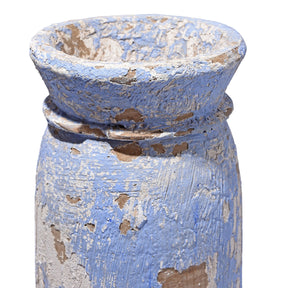 Vintage Blue Painted Wood Pot From Kullu - Ca 1950's