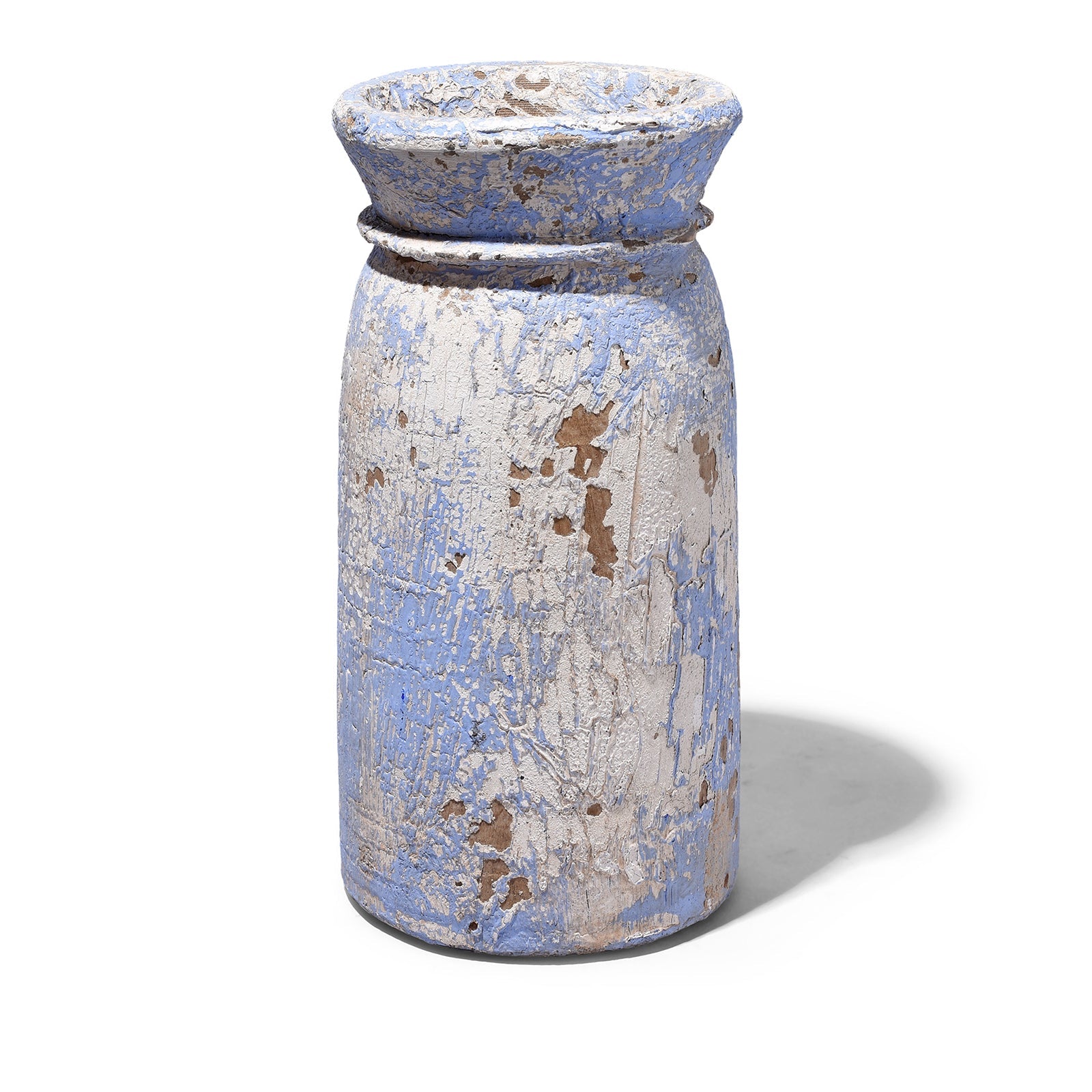Vintage Blue Painted Wood Pot From Kullu - Ca 1950's