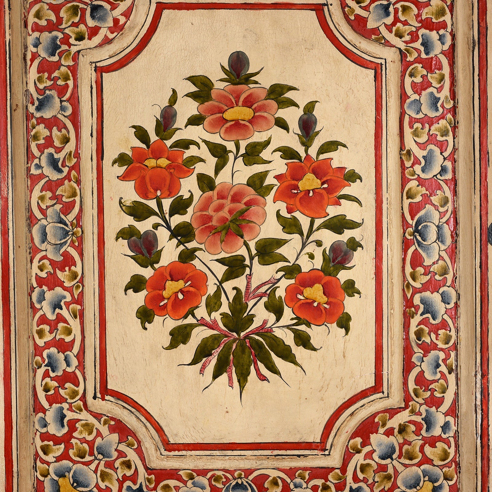 Painted Chintz Door Panel From Bikaner - Late 19th Century