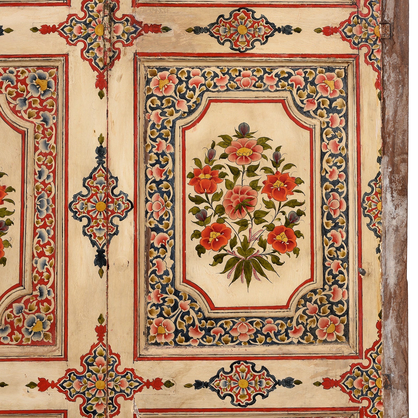 Painted Chintz Door Panel From Bikaner - Late 19th Century