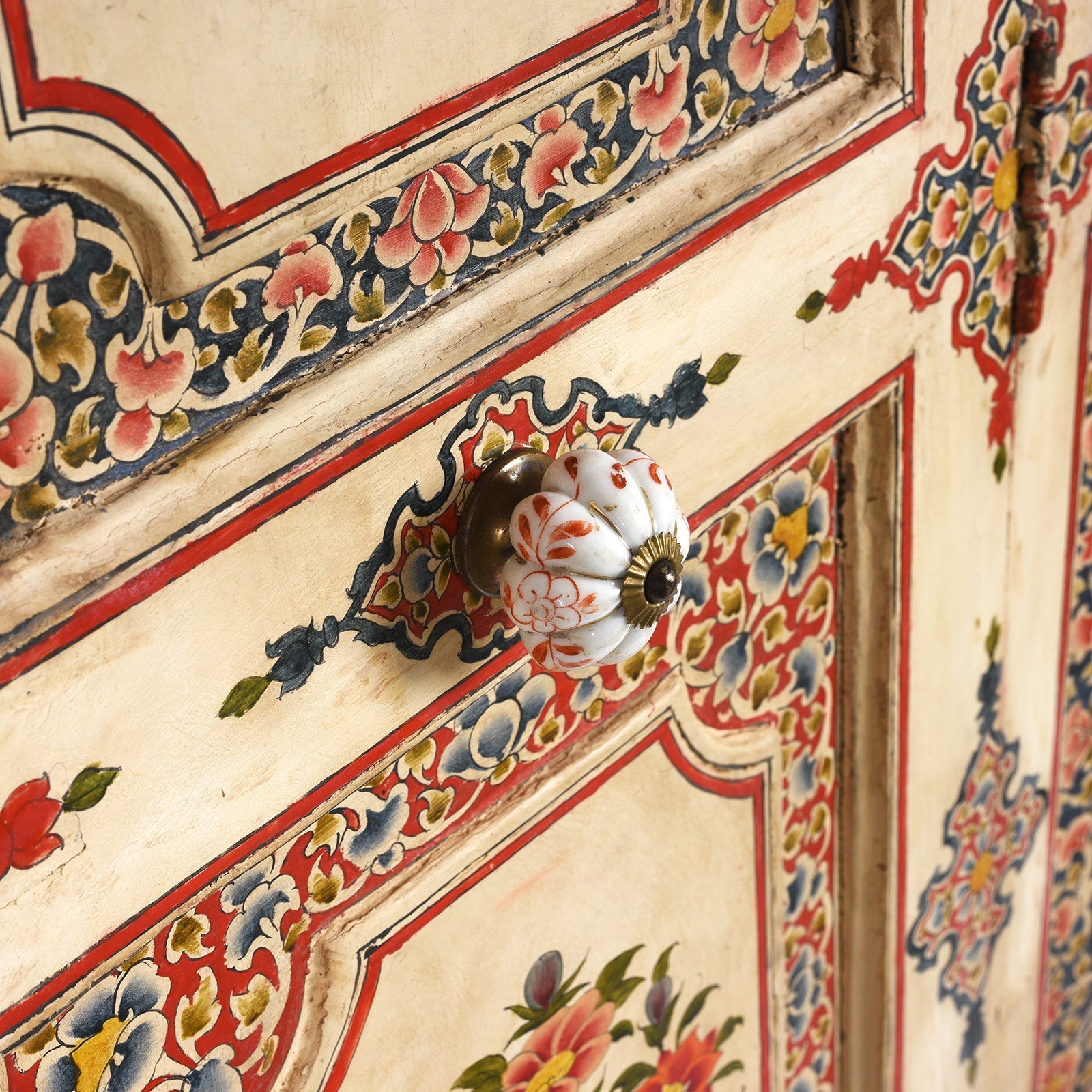 Painted Chintz Door Panel From Bikaner - Late 19th Century