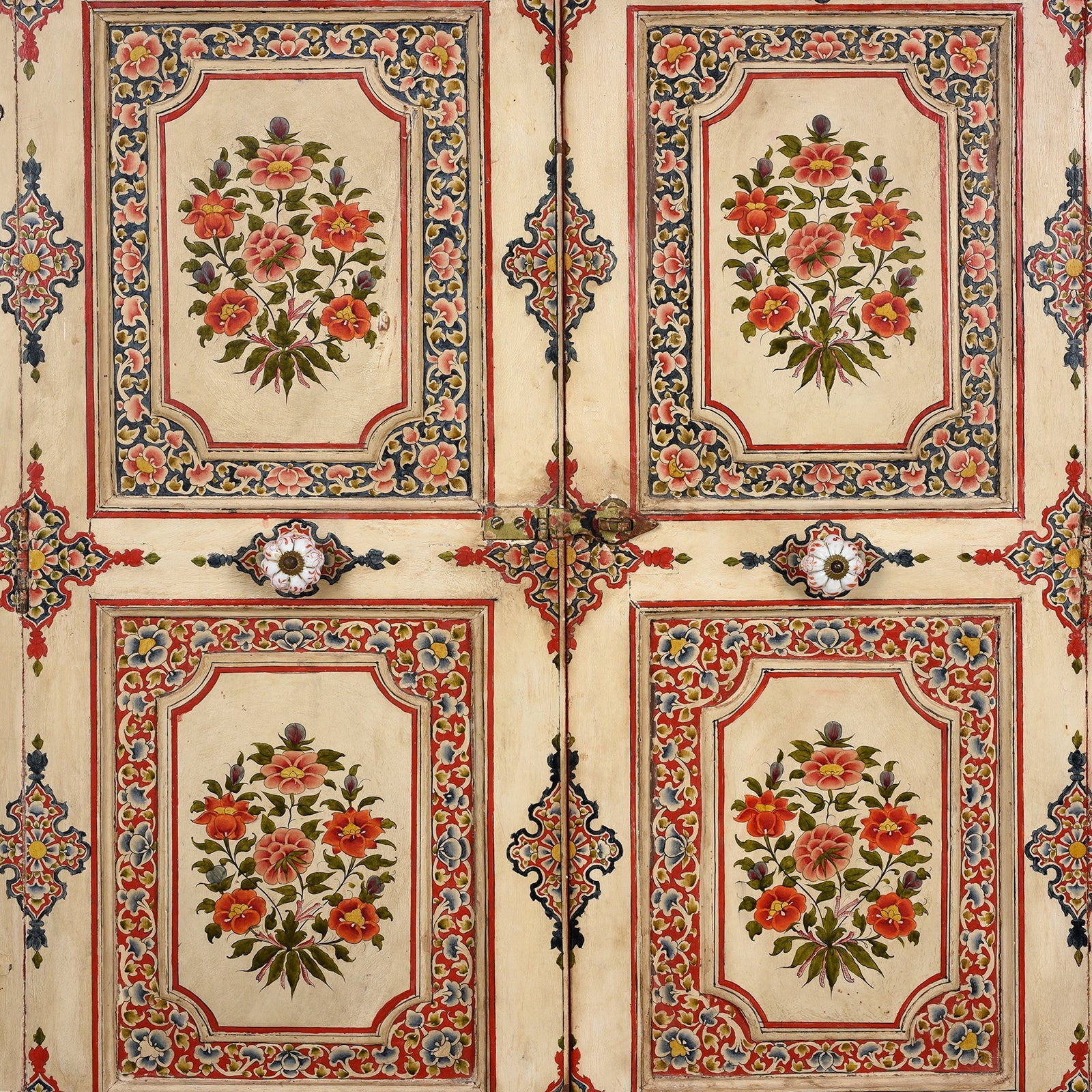 Painted Chintz Door Panel From Bikaner - Late 19th Century