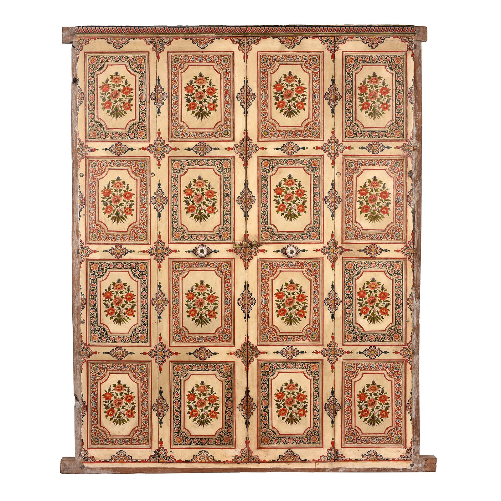 Painted Chintz Door Panel From Bikaner - Late 19th Century