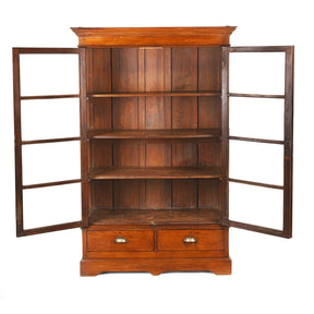 Glazed Teak Anglo Indian Book Cabinet - Ca 1910