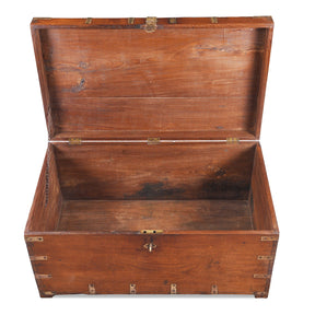 Brass Bound Teak Military Chest From Rajasthan - 19th Century