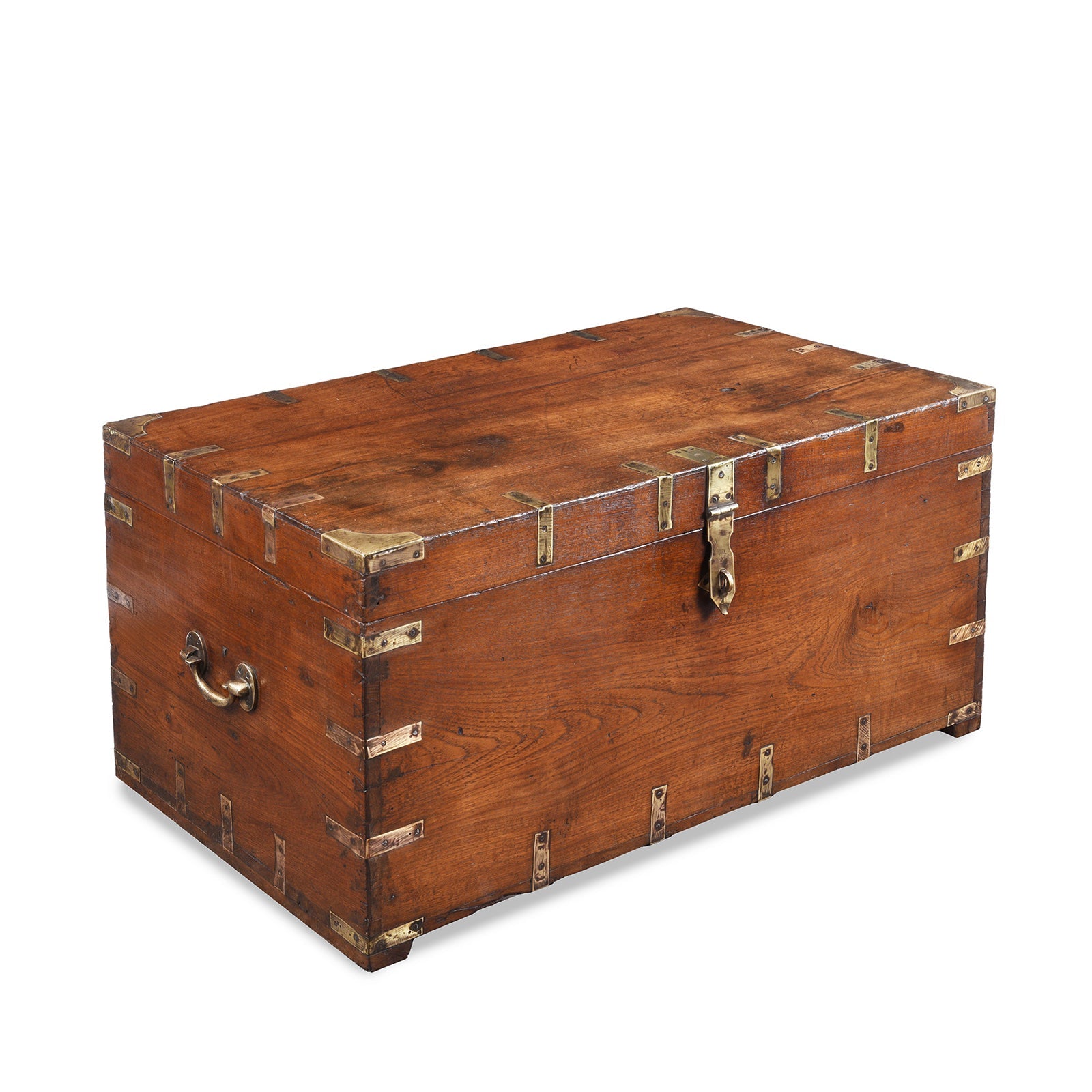 Brass Bound Teak Military Chest From Rajasthan - 19th Century