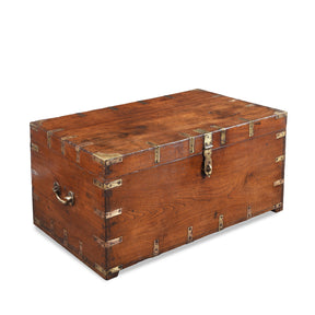 Brass Bound Teak Military Chest From Rajasthan - 19th Century