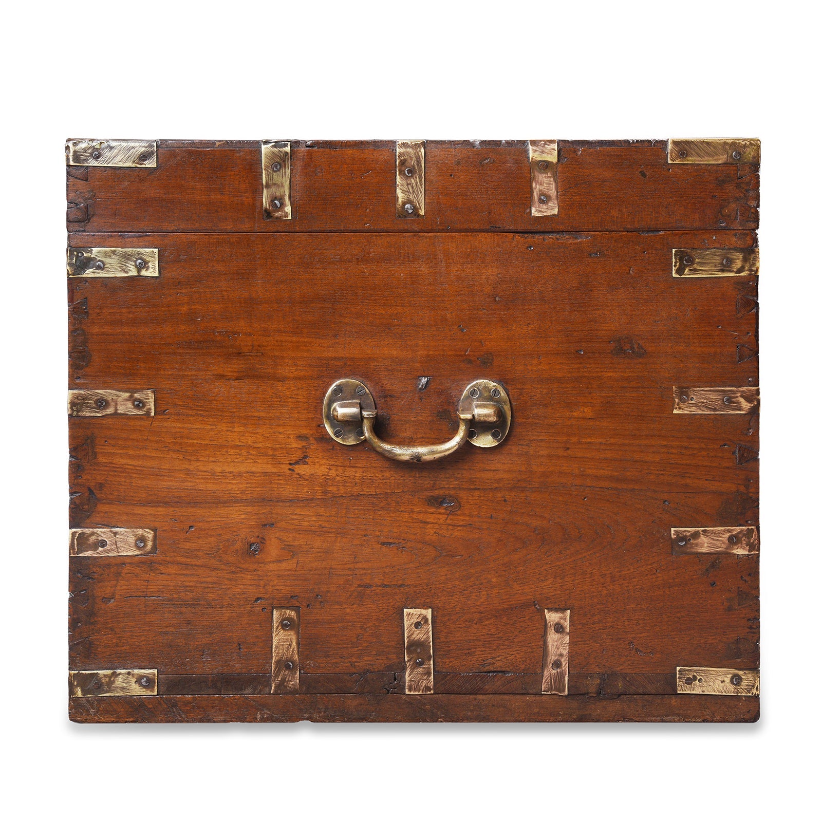 Brass Bound Teak Military Chest From Rajasthan - 19th Century