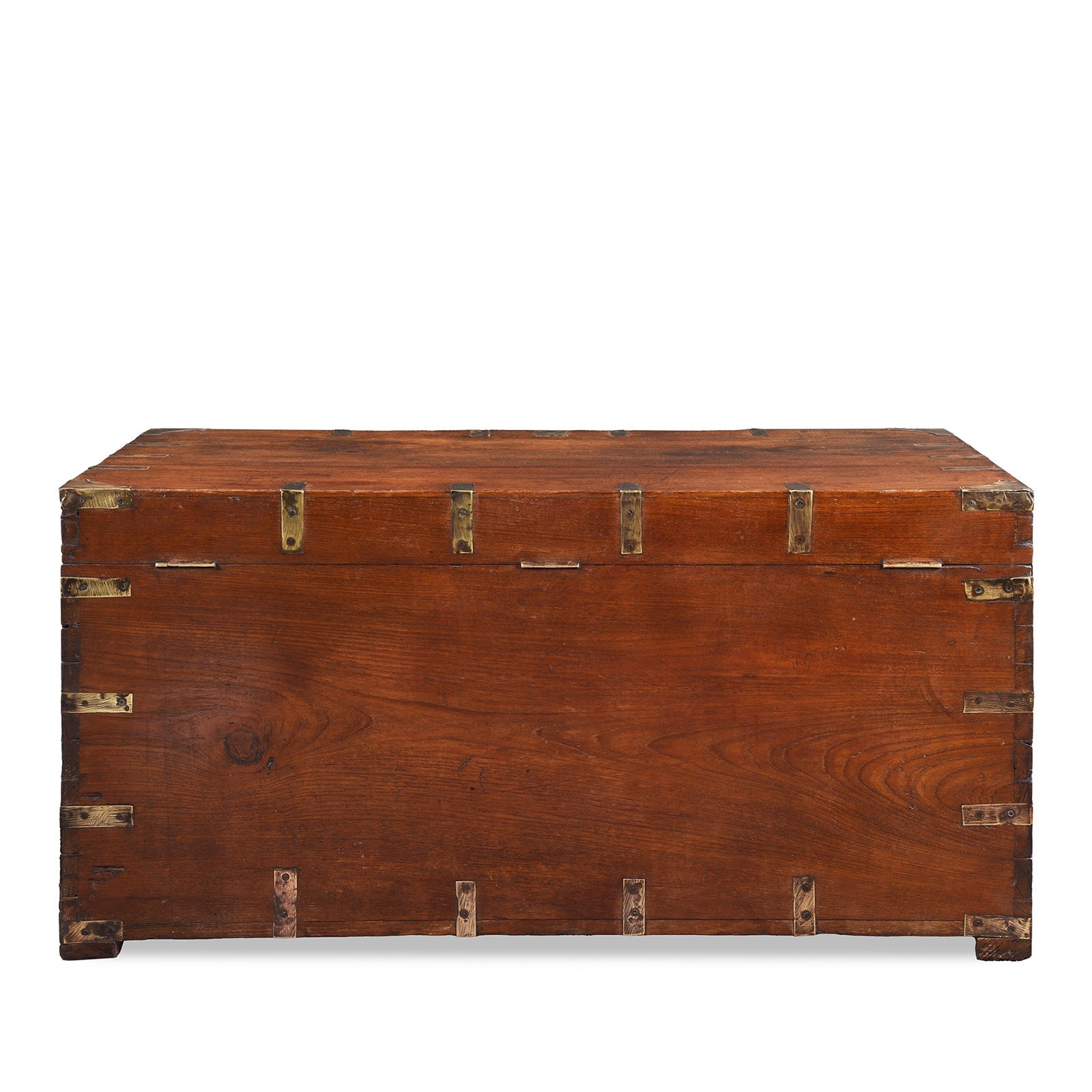 Brass Bound Teak Military Chest From Rajasthan - 19th Century
