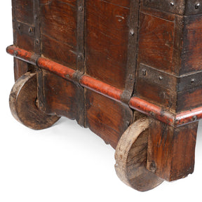 Iron Bound Wheeled Chest From Gujarat - 19th Century