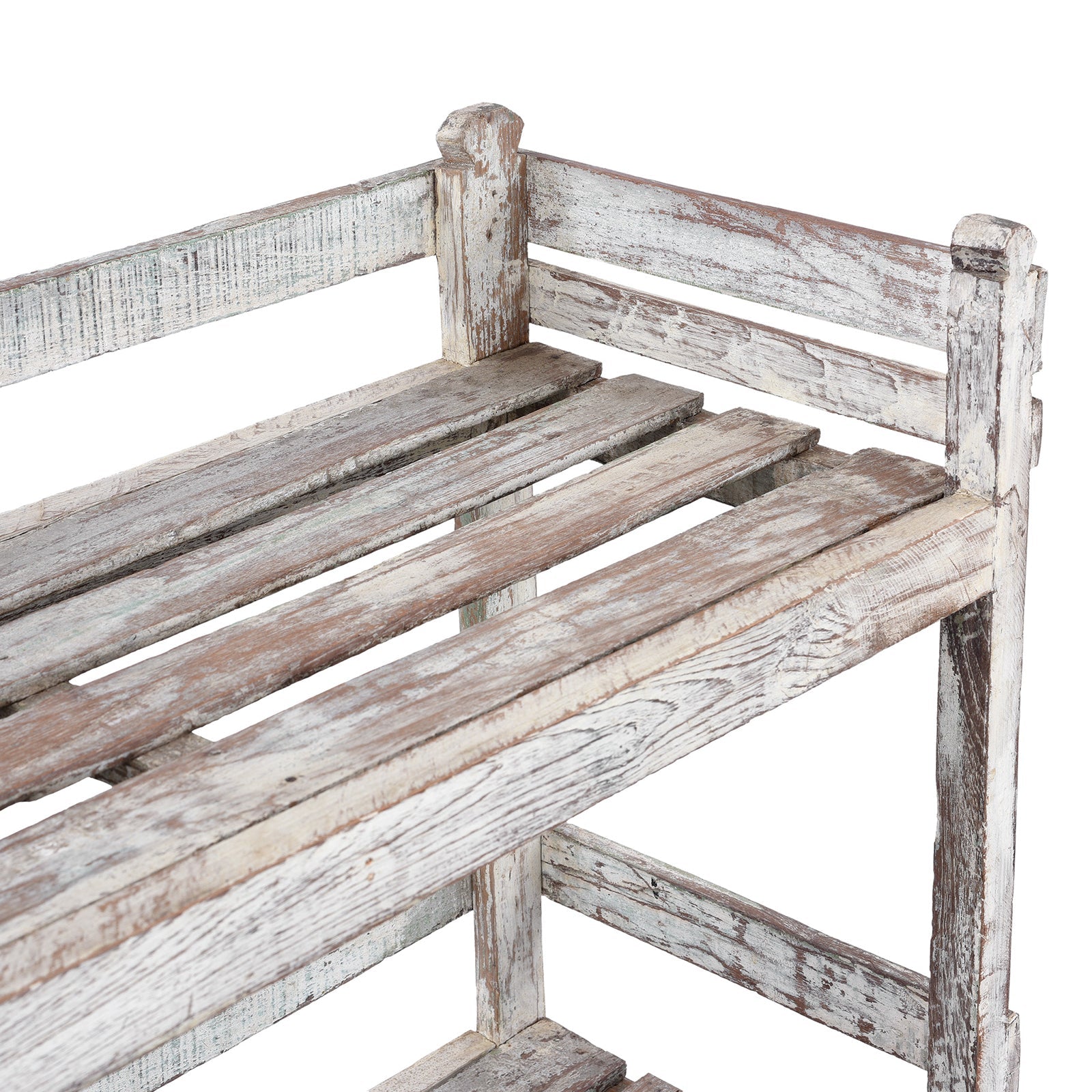 Vintage White Painted Teak Slatted Shelf - Ca 1930