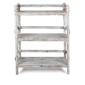 Vintage White Painted Teak Slatted Shelf - Ca 1930