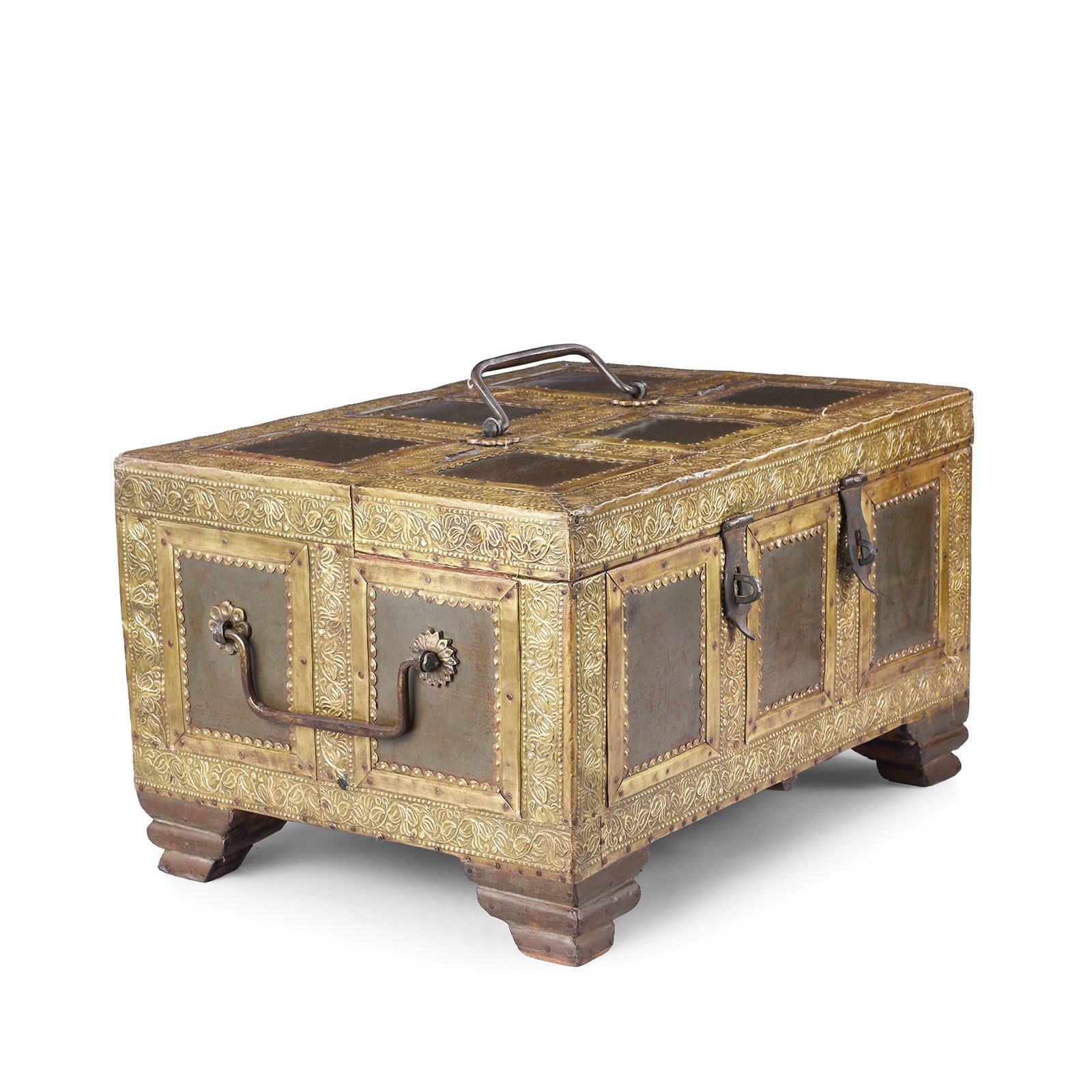 Brass & Iron Marwari Trousseau Box From Shekhawati - 19th Century