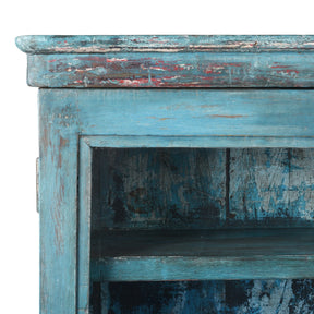 Blue Painted Teak Glazed Wall Cabinet - Ca 1930