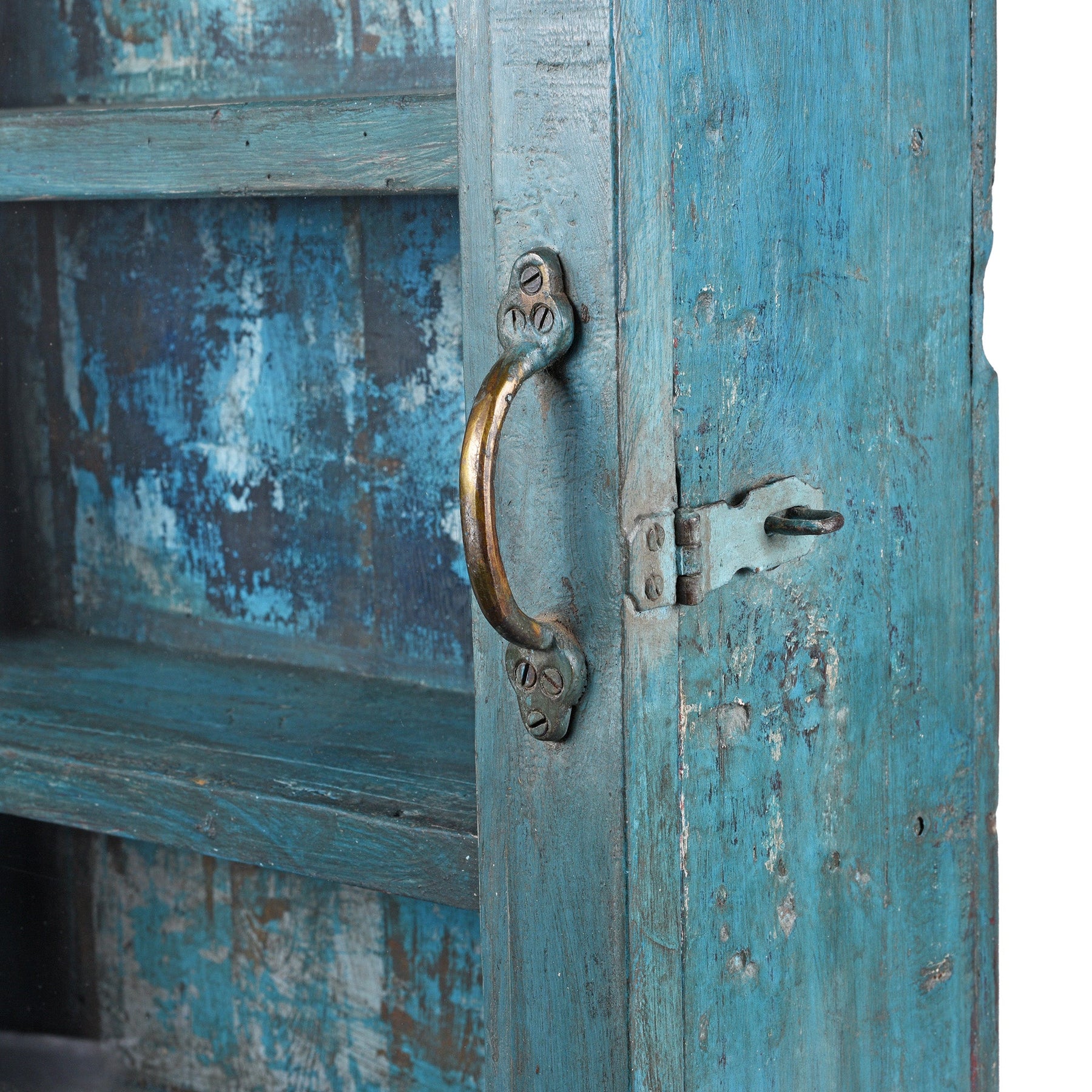 Blue Painted Teak Glazed Wall Cabinet - Ca 1930