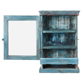 Blue Painted Teak Glazed Wall Cabinet - Ca 1930