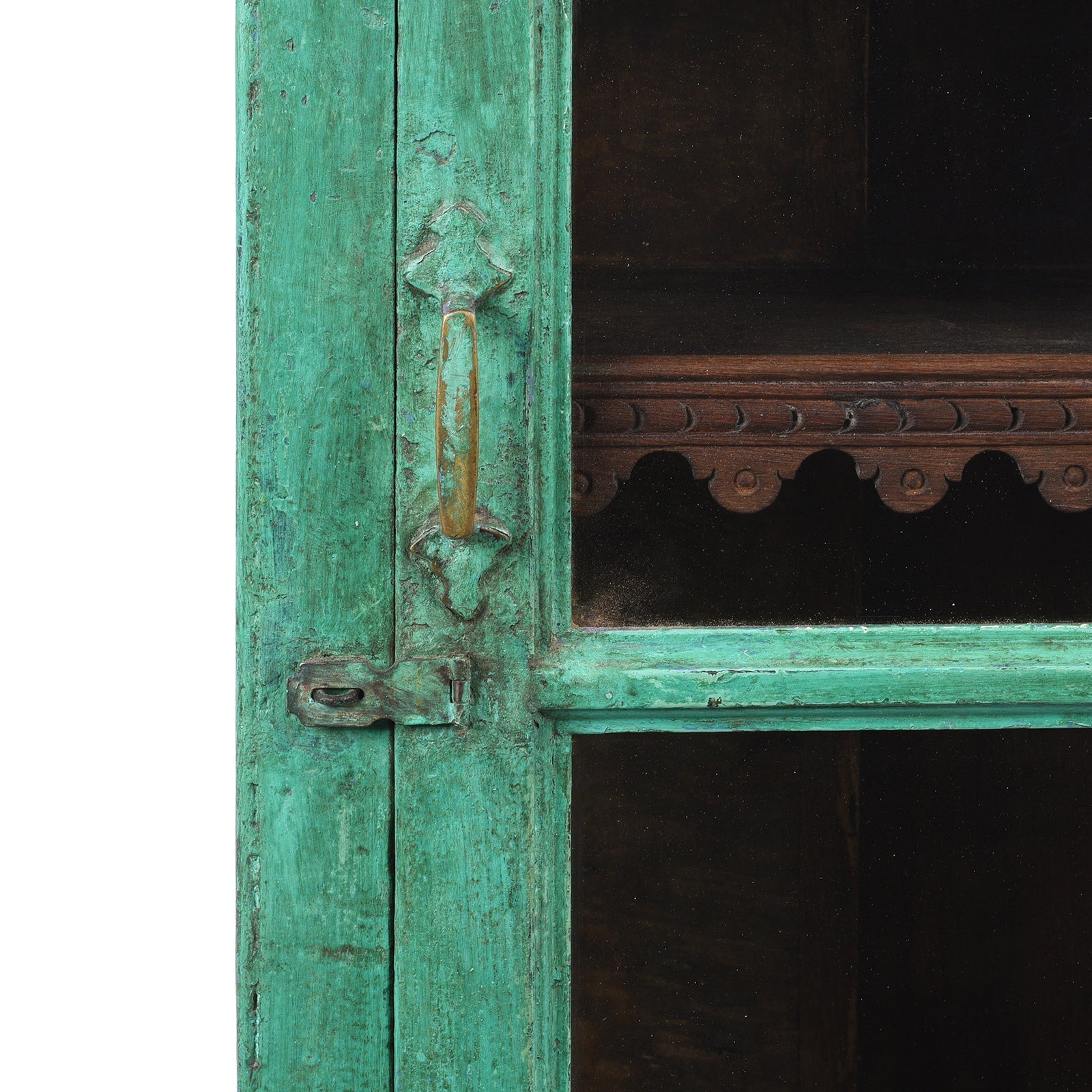 Green Painted Teak Glazed Wall Cabinet - Ca 1930