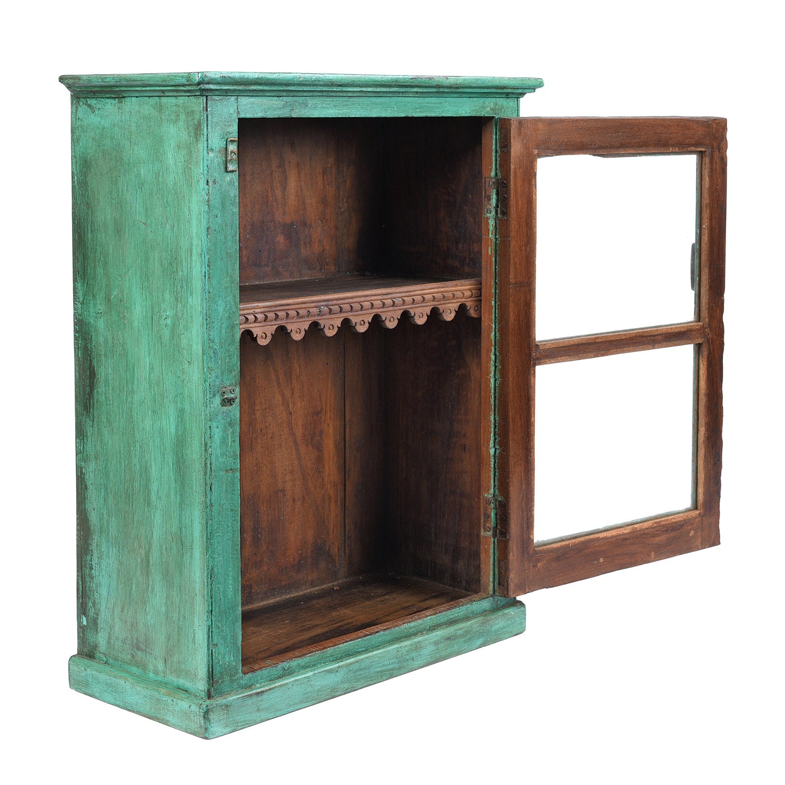 Green Painted Teak Glazed Wall Cabinet - Ca 1930