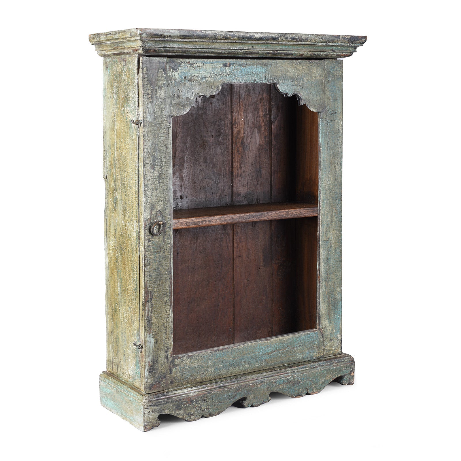 Green Painted Teak Glazed Wall Cabinet - Ca 1930