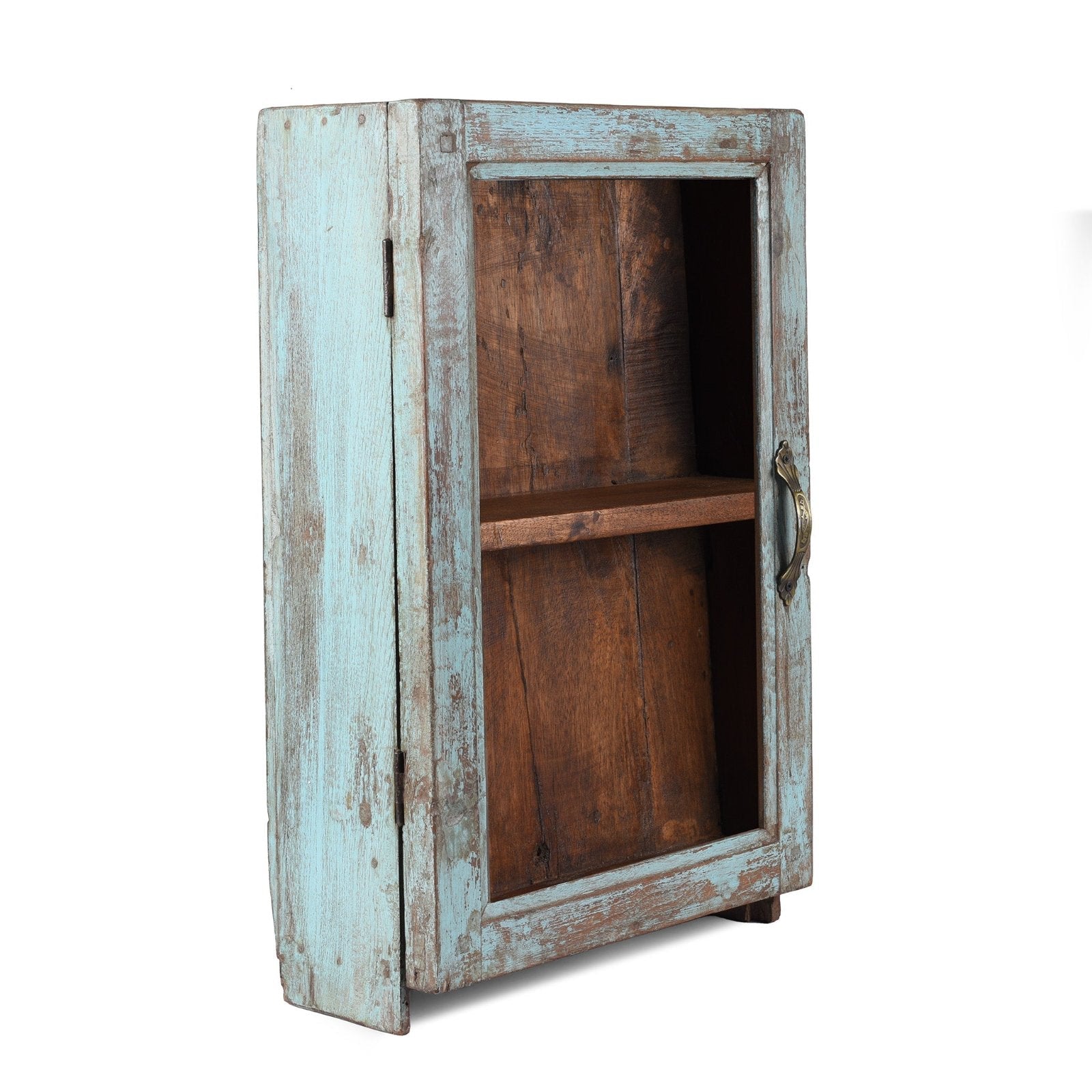 Pale Blue Painted Teak Glazed Wall Cabinet - Ca 1930