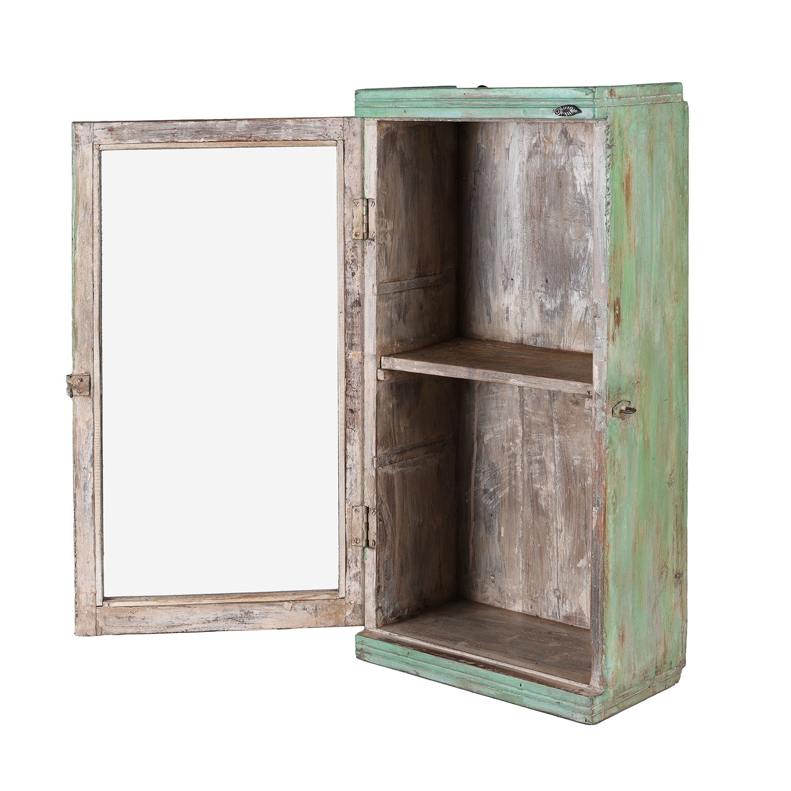 Green Painted Teak Glazed Wall Cabinet - Ca 1930