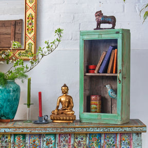 Green Painted Teak Glazed Wall Cabinet - Ca 1930