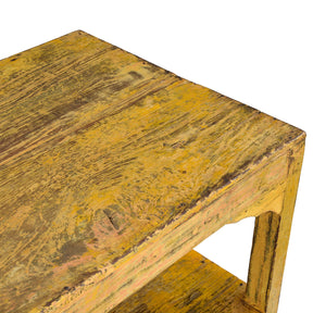 Vintage Yellow Painted Indian Teak Shelf - Ca 1930