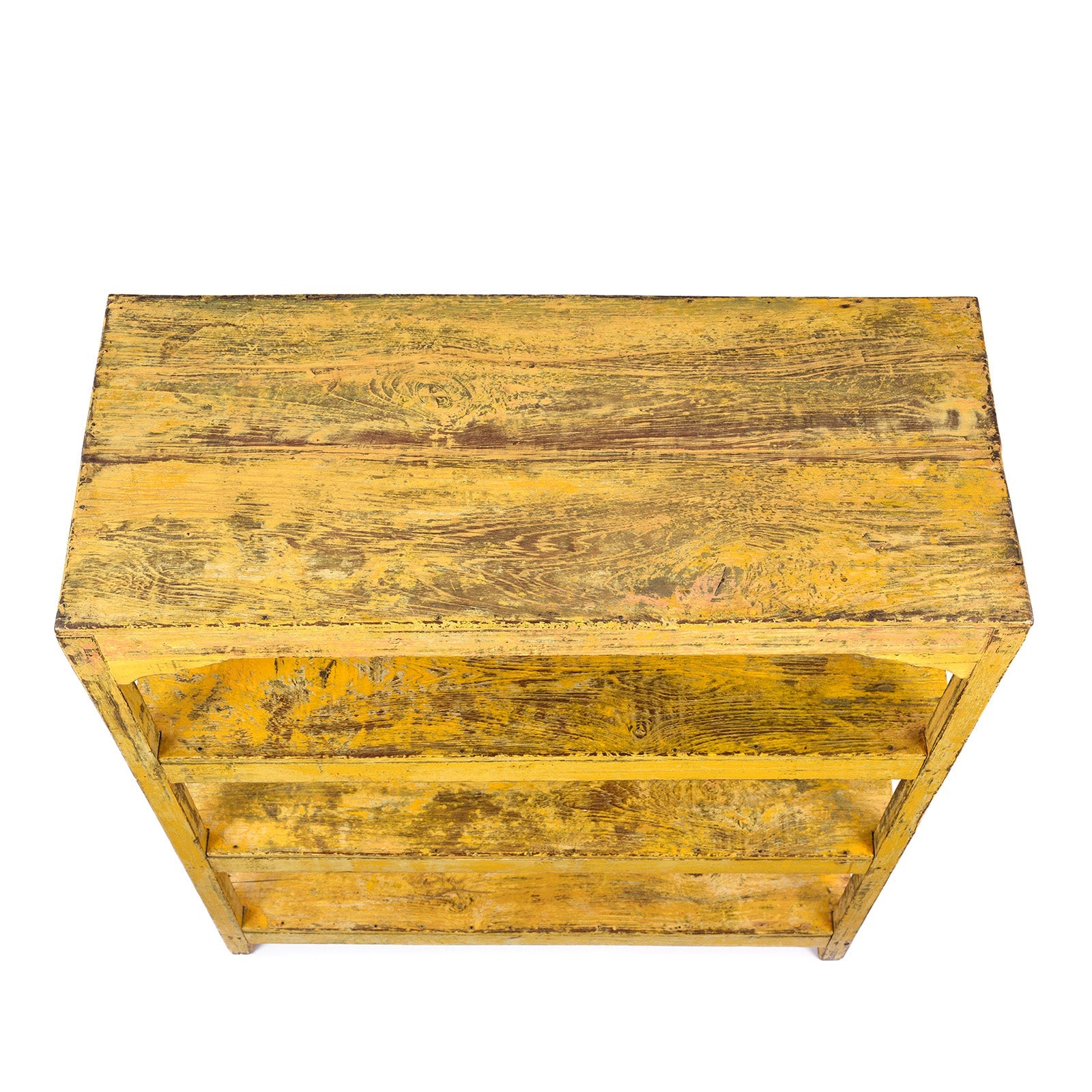 Vintage Yellow Painted Indian Teak Shelf - Ca 1930