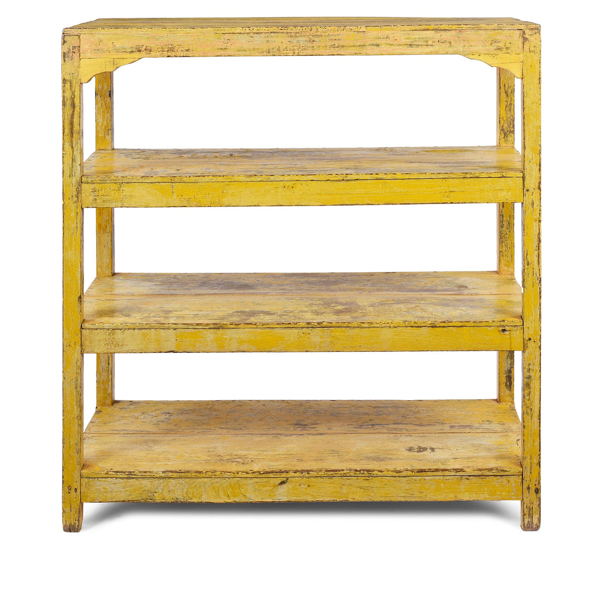 Vintage Yellow Painted Indian Teak Shelf - Ca 1930