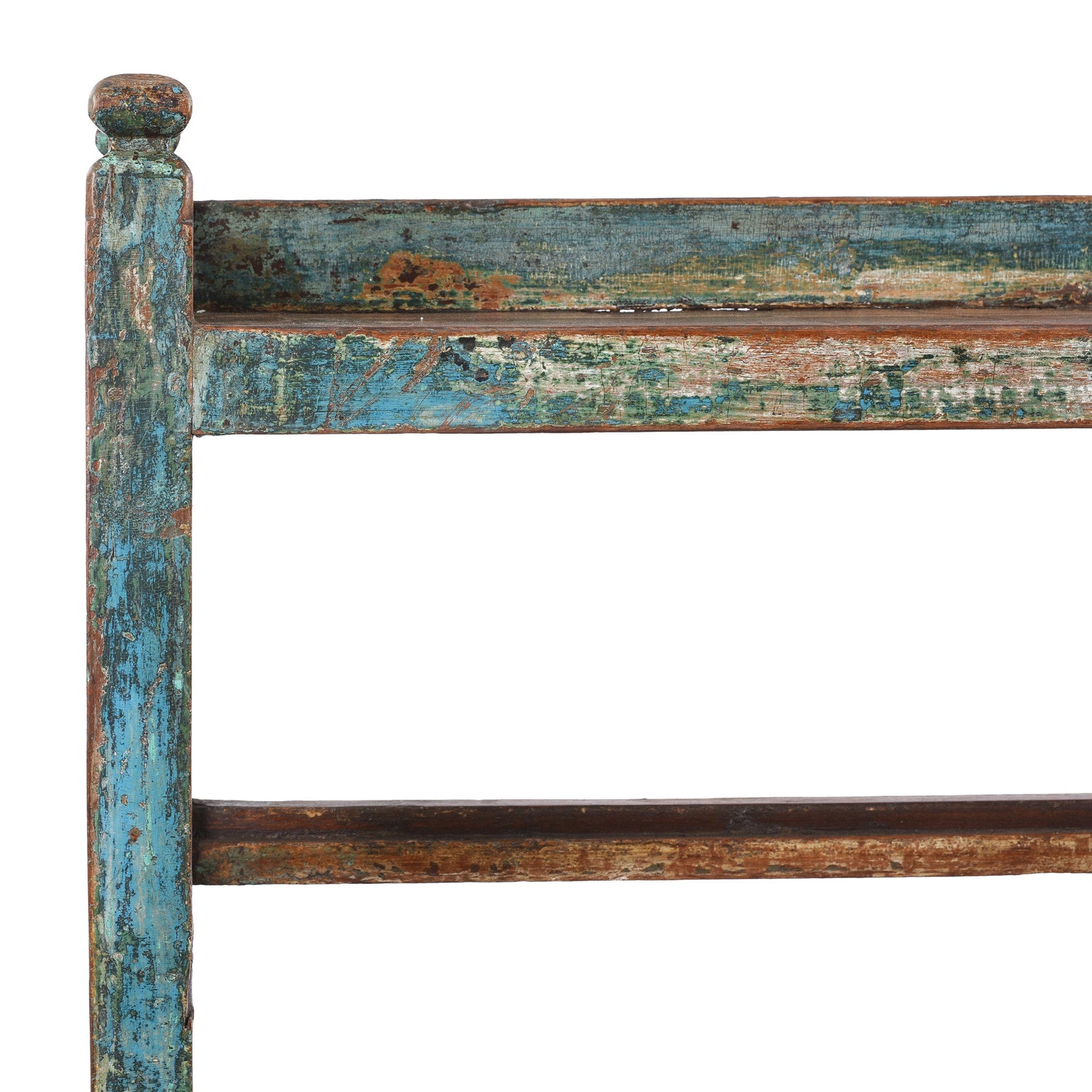 Vintage Blue Painted Indian Teak Shelf - Ca 1930