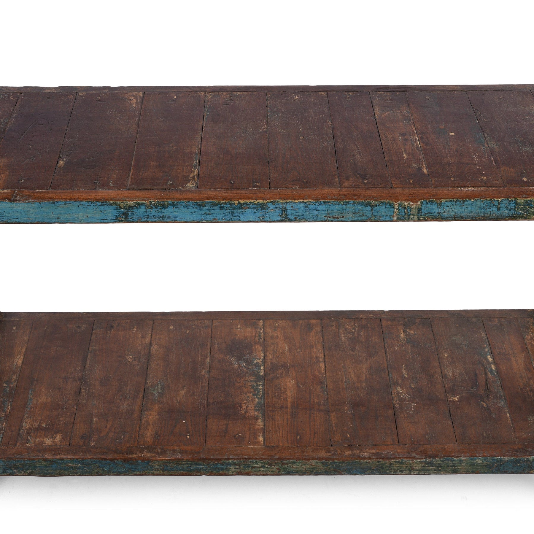 Vintage Blue Painted Indian Teak Shelf - Ca 1930