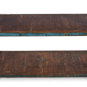 Vintage Blue Painted Indian Teak Shelf - Ca 1930