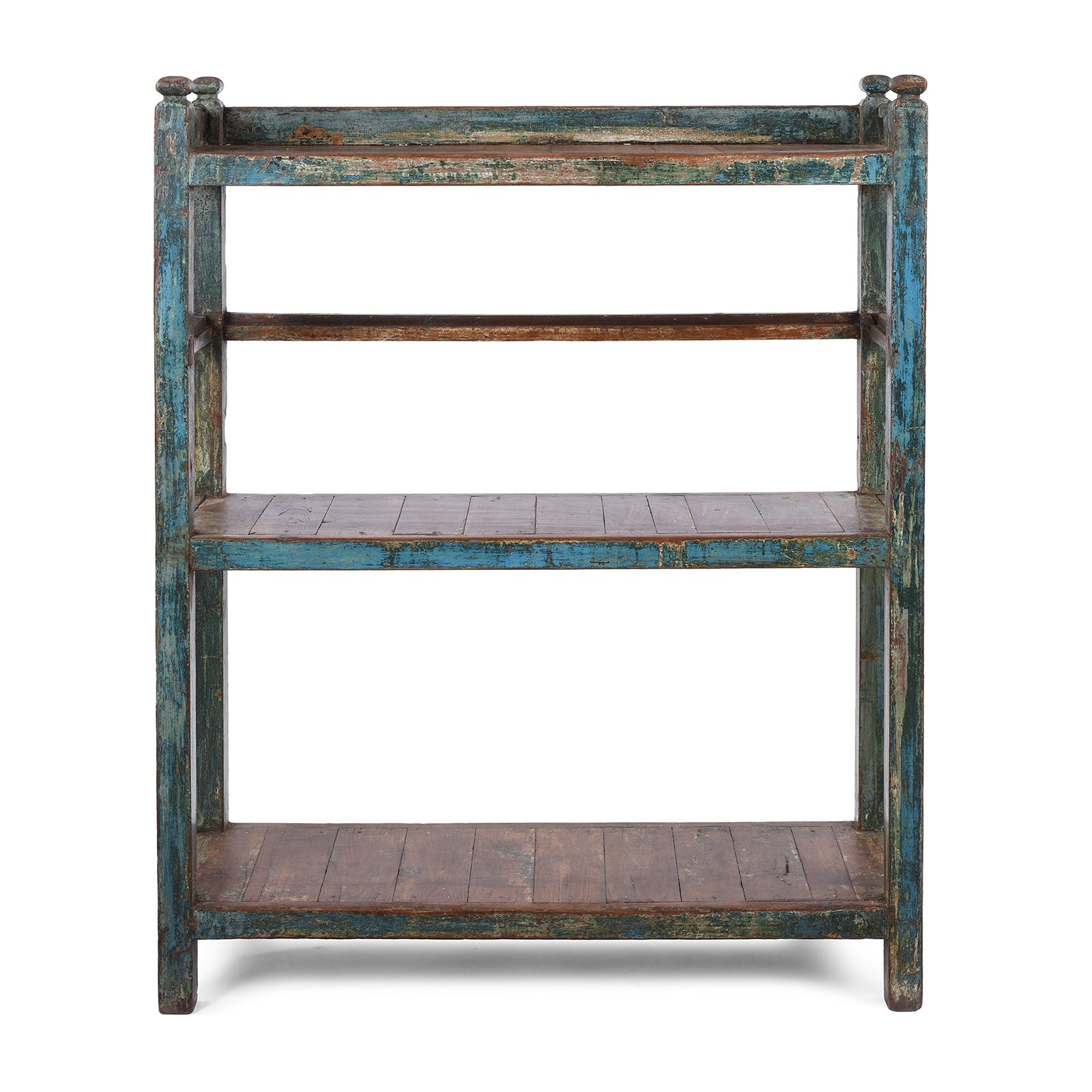 Vintage Blue Painted Indian Teak Shelf - Ca 1930