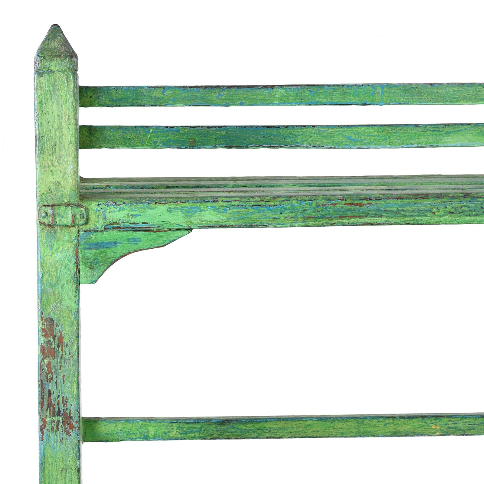 Vintage Green Painted Indian Teak Slated Shelf - Ca 1930