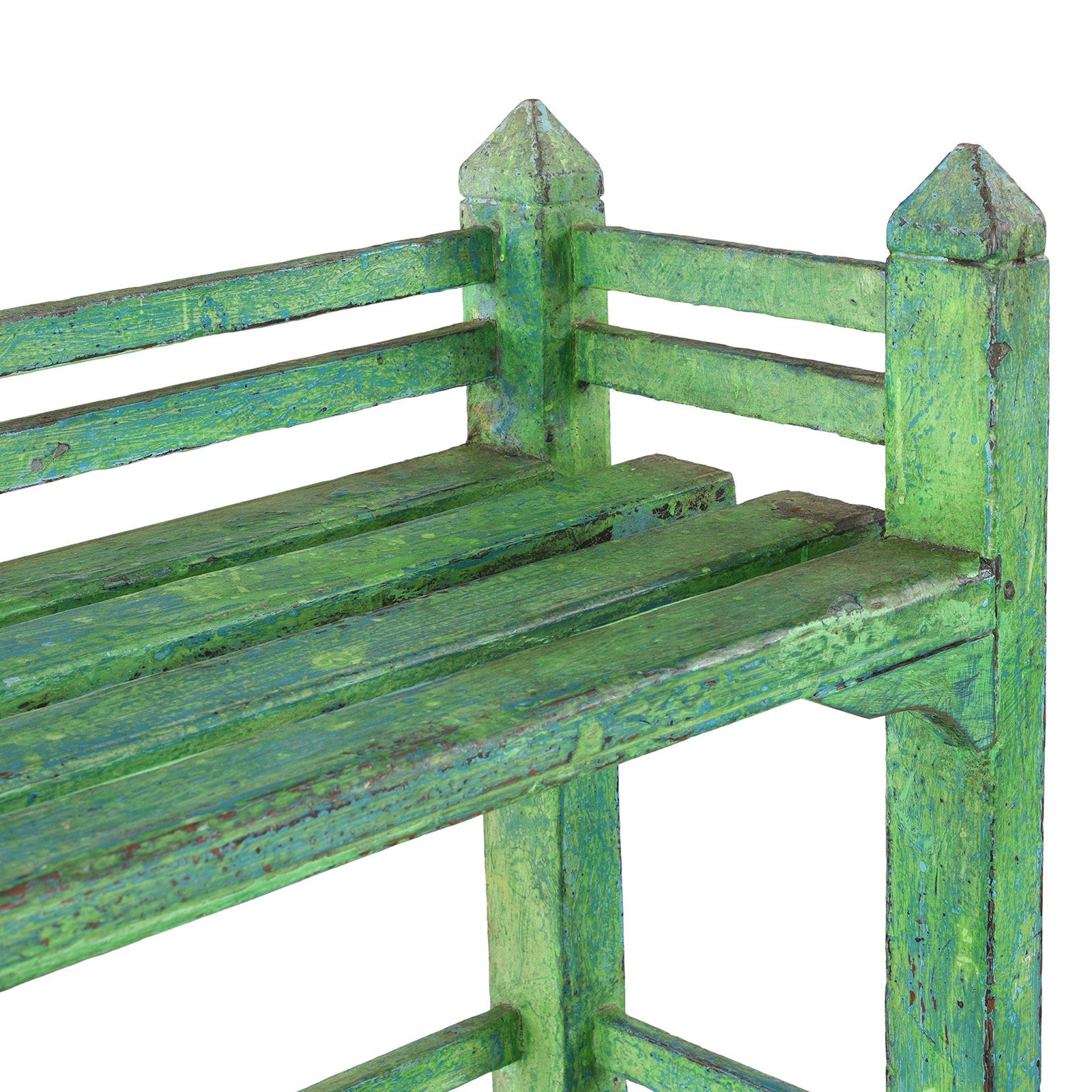 Vintage Green Painted Indian Teak Slated Shelf - Ca 1930