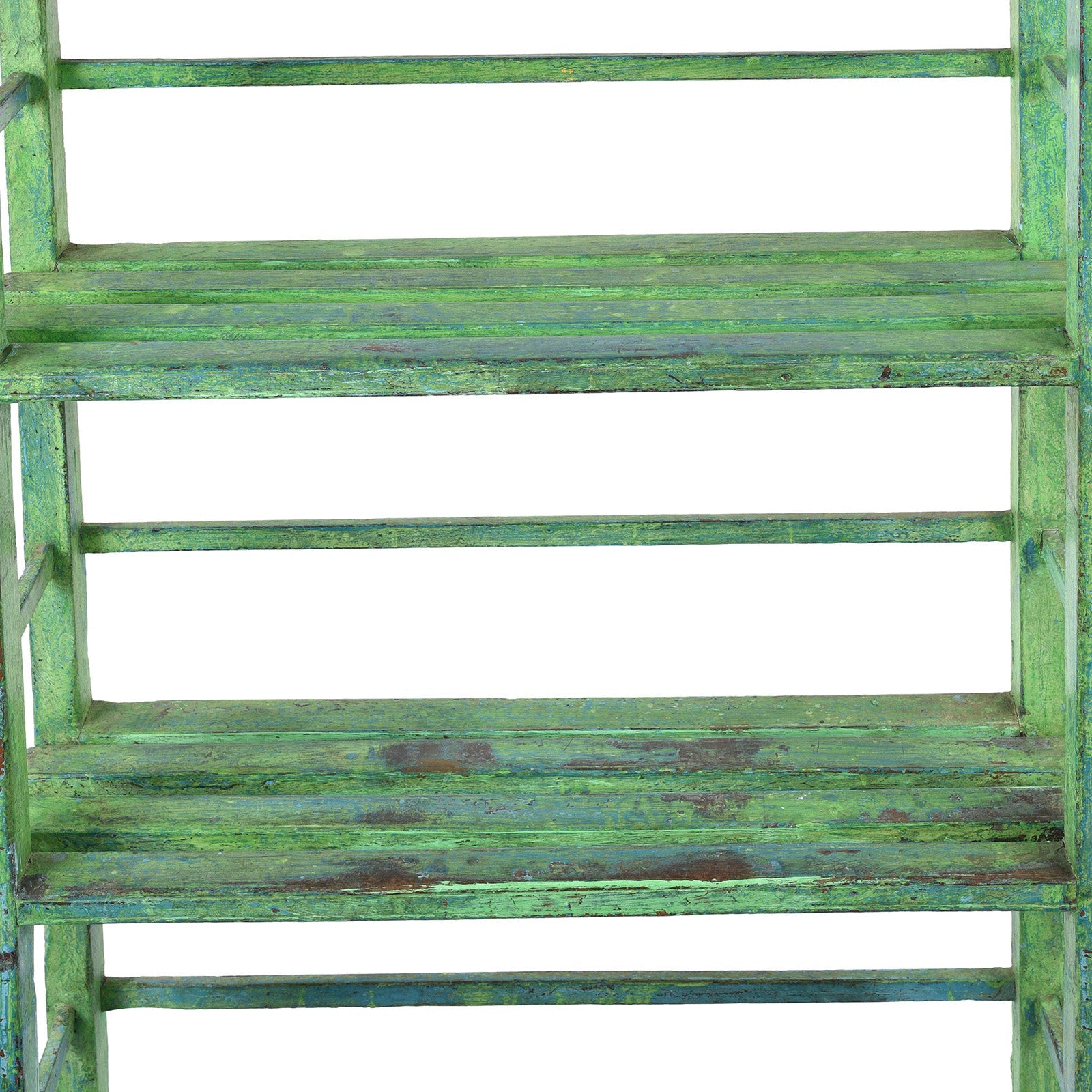 Vintage Green Painted Indian Teak Slated Shelf - Ca 1930