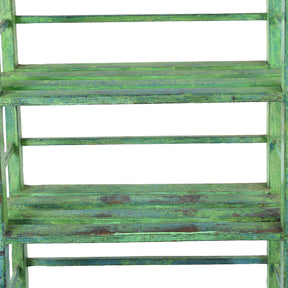 Vintage Green Painted Indian Teak Slated Shelf - Ca 1930