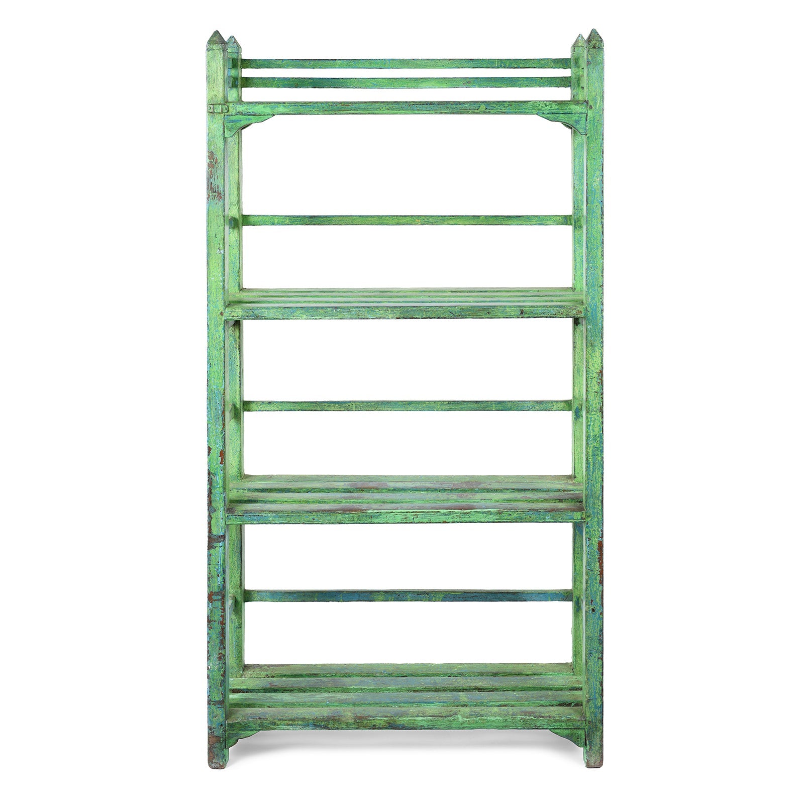 Vintage Green Painted Indian Teak Slated Shelf - Ca 1930