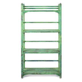 Vintage Green Painted Indian Teak Slated Shelf - Ca 1930