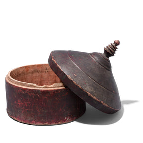 Large Red Lacquer Pot From Uttar Pradesh - Ca 1930