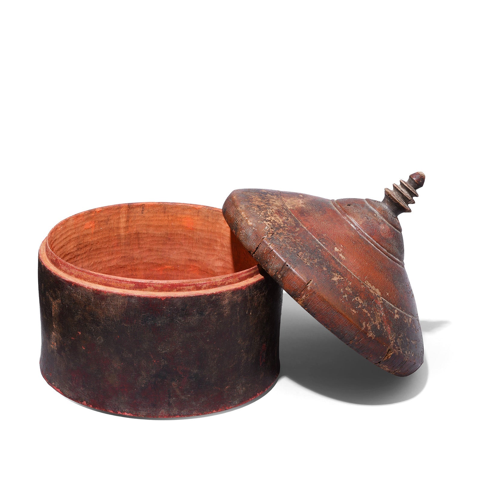 Large Red Lacquer Pot From Uttar Pradesh - Ca 1930