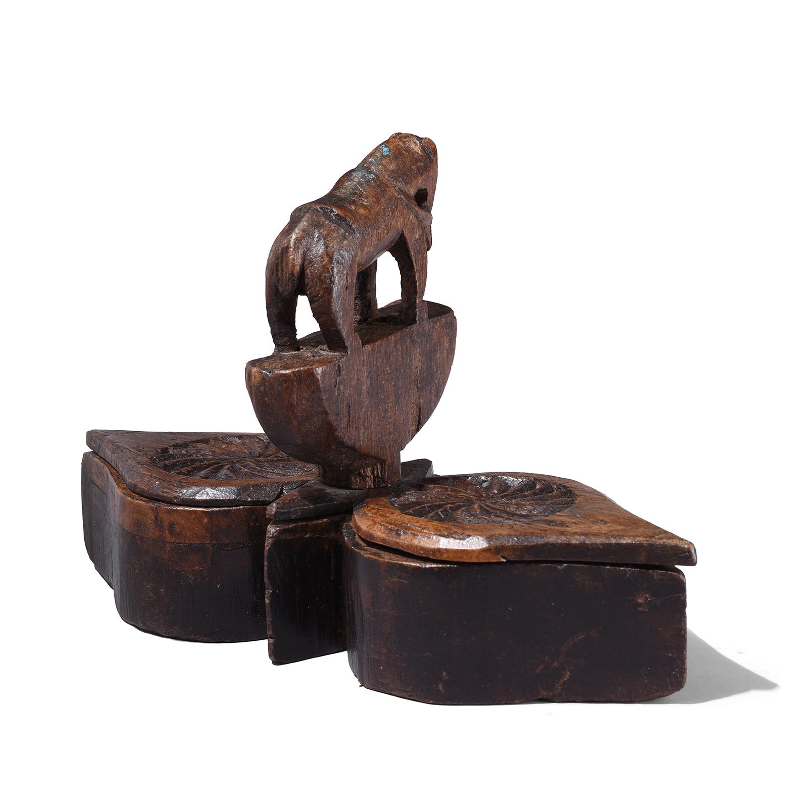 Carved Teak Tika Box From Banswara, Rajasthan - Ca 1900