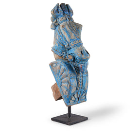 Blue Painted Horse Head Corbels On Stand - 19th Century