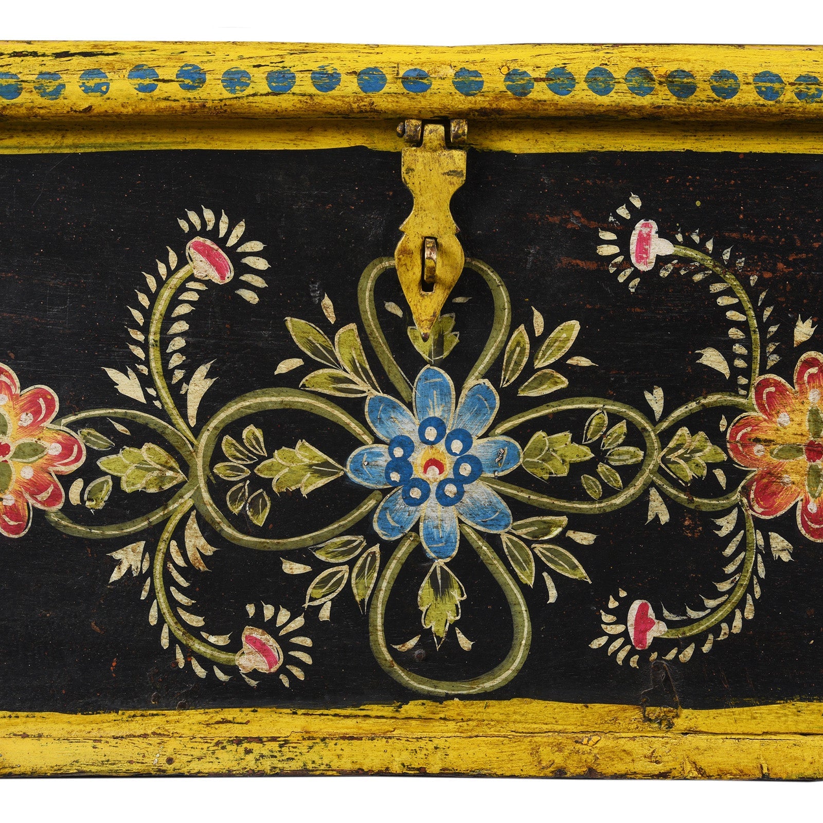Vintage Painted Teak Chest From Rajasthan