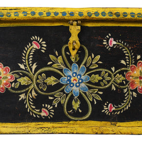Vintage Painted Teak Chest From Rajasthan