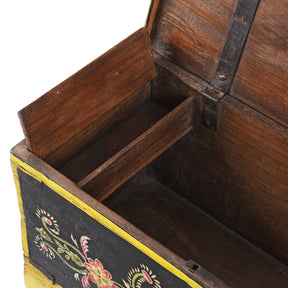 Vintage Painted Teak Chest From Rajasthan