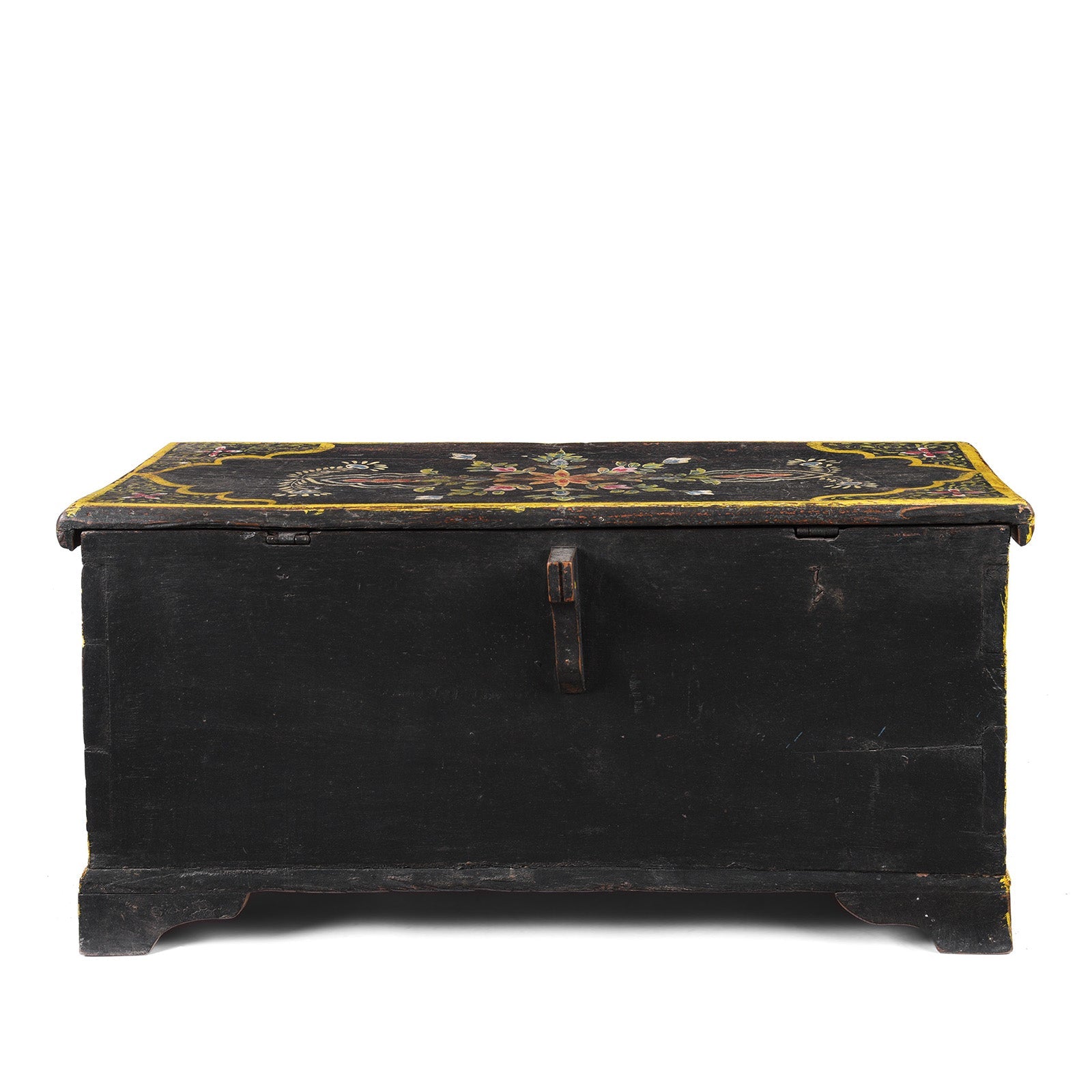 Vintage Painted Teak Chest From Rajasthan