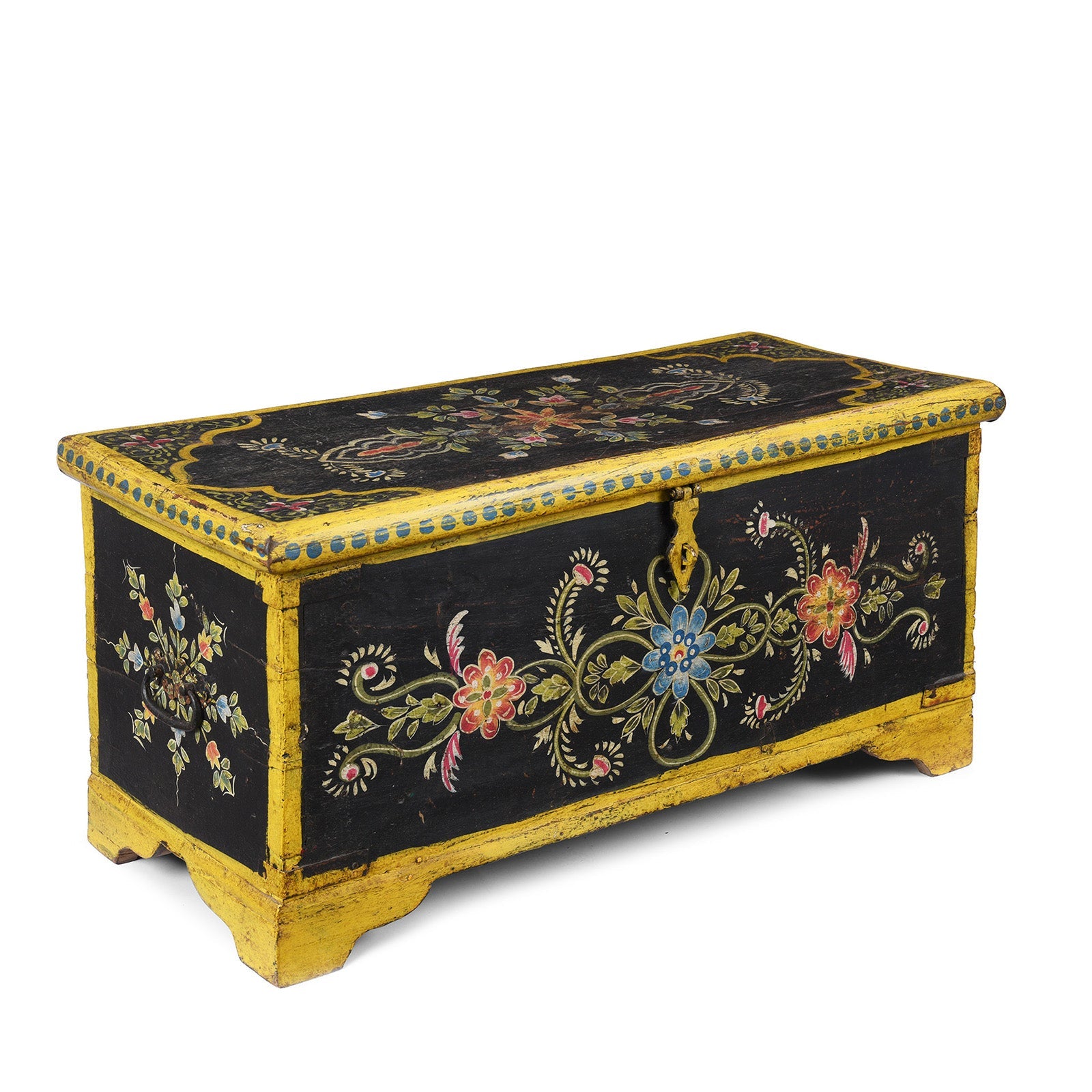 Vintage Painted Teak Chest From Rajasthan