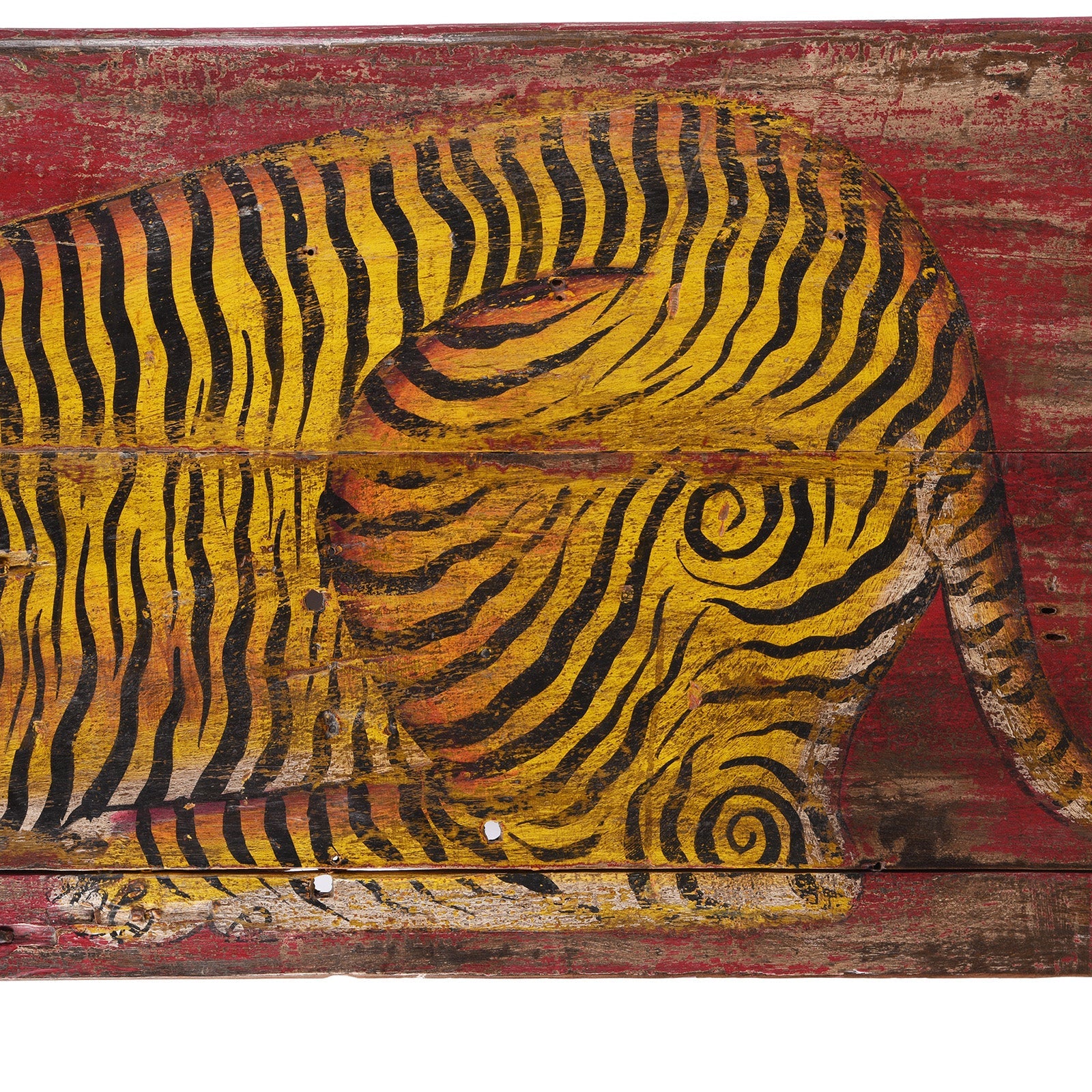 Vintage Red Painted Tiger Panel - Horizontal