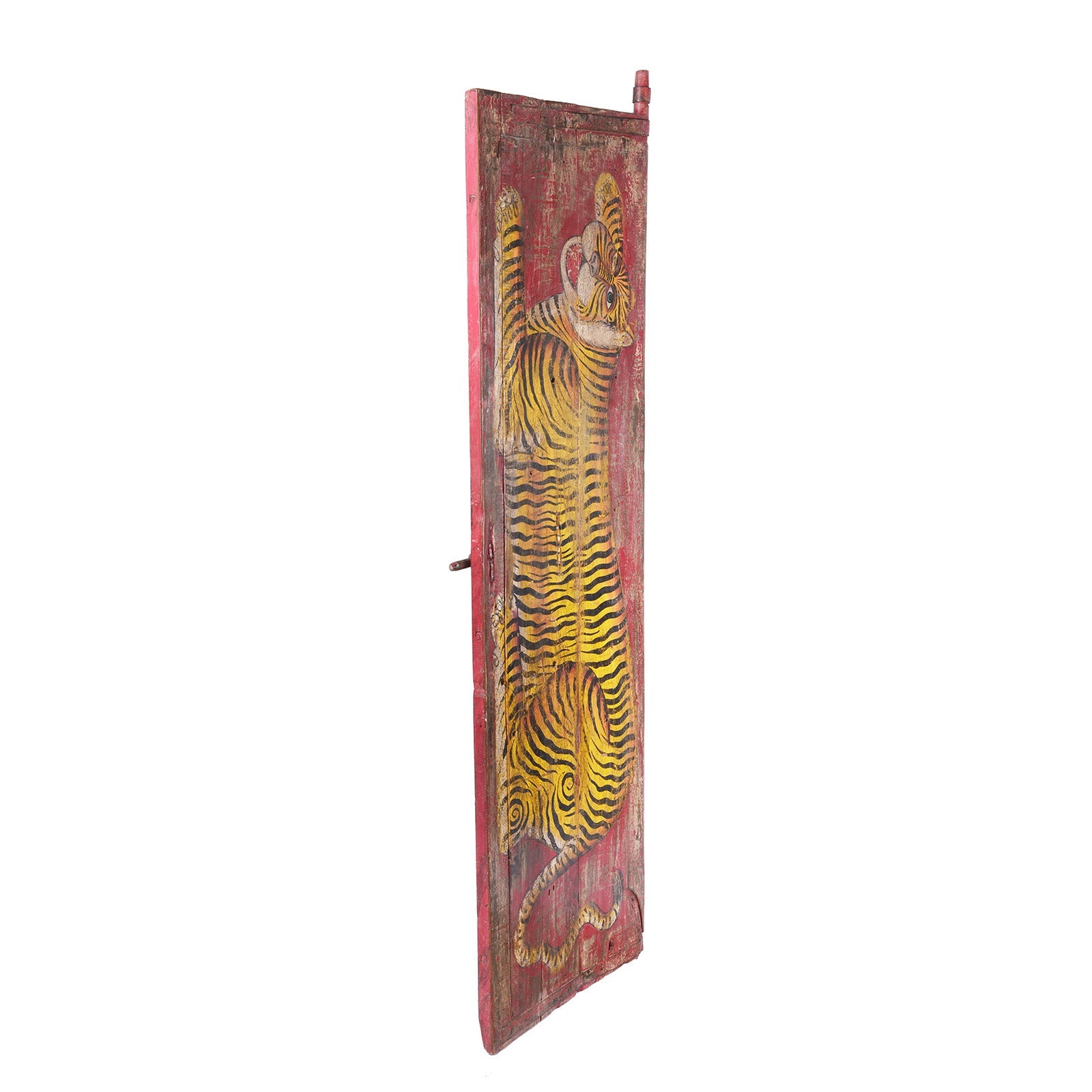 Vintage Red Painted Tiger Panel - Horizontal